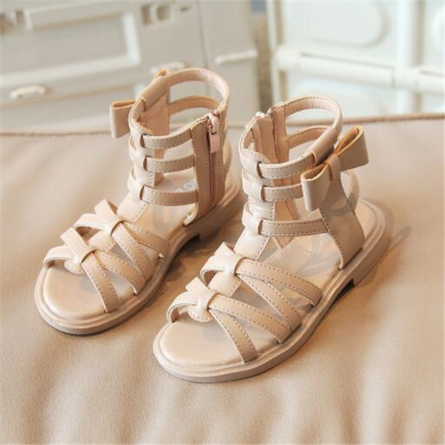 New Summer Children Girls Sandals Bow Side Zipper Rome Shoes High Gladiator Sandals kids princess Cool Boots