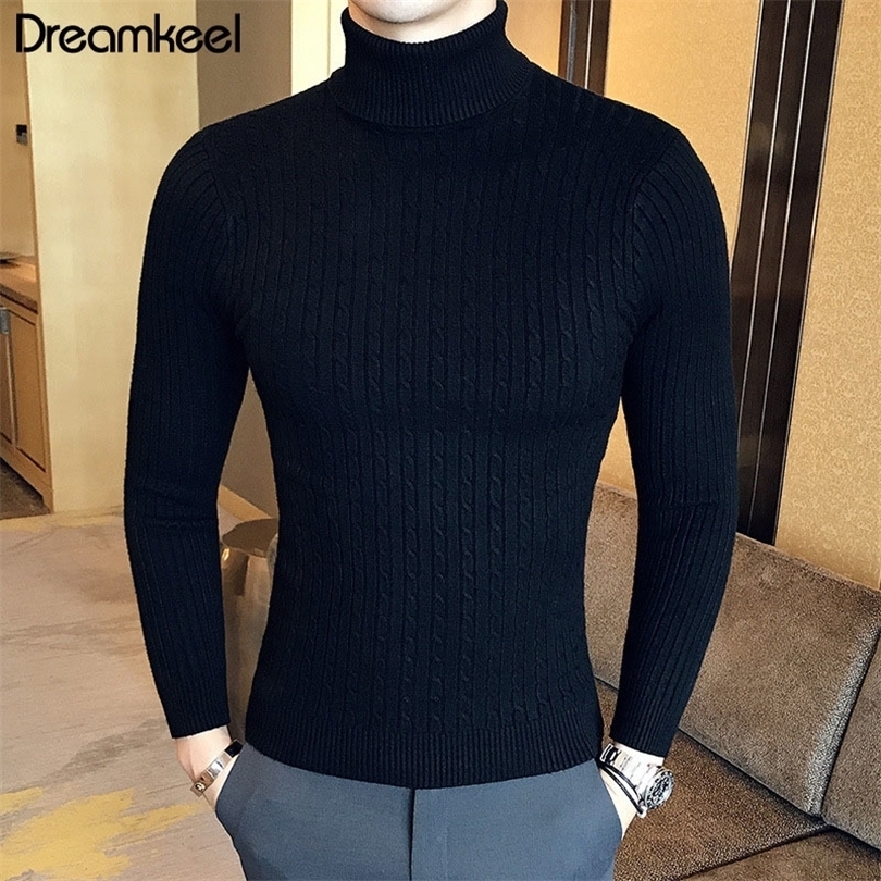 Male Sweater Winter Pullover Turtle Neck Men's Jumper White Mens Knitwear Pull Homme Turtleneck Men Sweater Christmas Cotton Y1 T200402