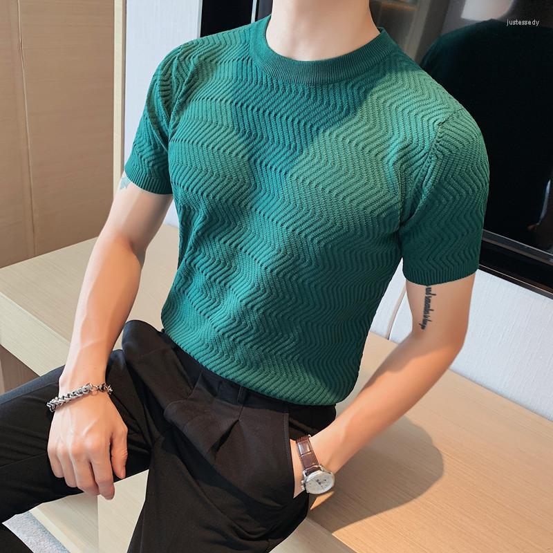 Men's T-Shirts Wavy Striped Jacquard Knitted T Shirts For Men Summer Short Sleeve Casual Tshirt Classic Office Round Neck Tee Tops Man Cloth, Black
Men's T-Shirts Wavy Striped Jacquard Knitted T Shirts For Men Summer Short Sleeve Casual Tshirt Classic Office Round Neck Tee Tops Man Cloth, Black