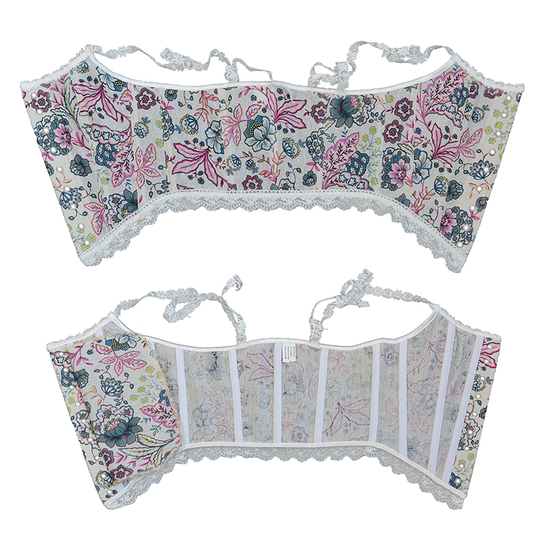 Women Floral Lace Camis Cropped Corset Fashion Linen Flower Printed Tanks Vintage Plastic Boned Overbust Bustier Tupe Tops Cyber Baby Tee Ropa Fairyco
