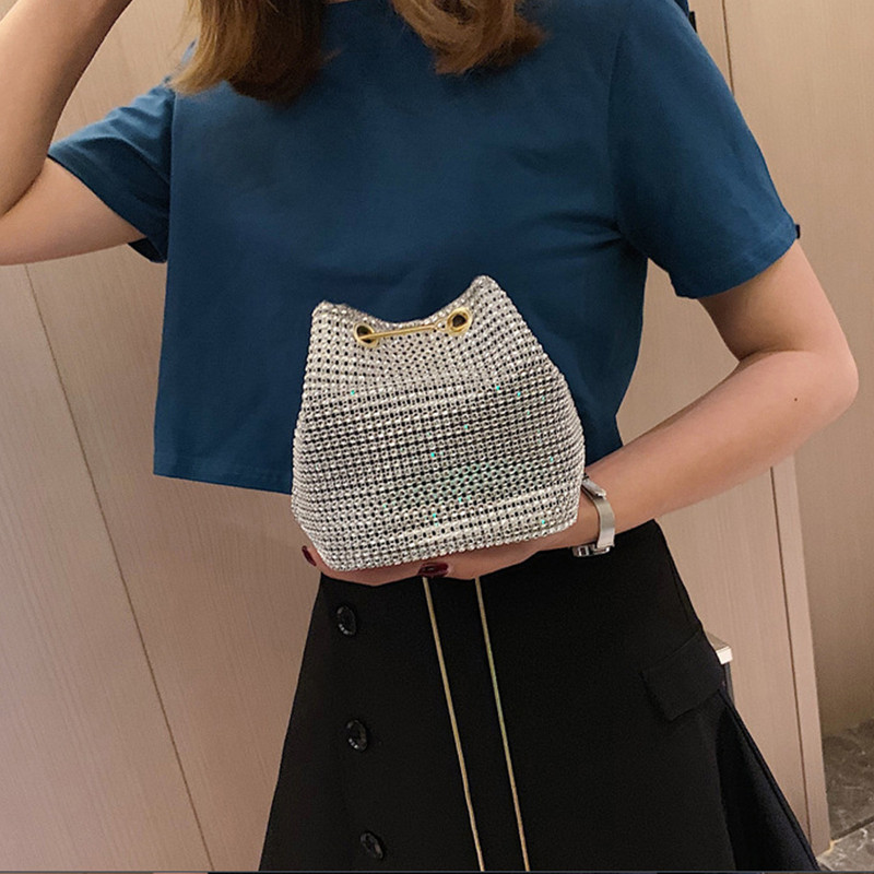 Ladies s Bucket Shape Crossbody Bags Evening Party Clutches Storage Shining Shoulder Bag Chain Handbag 220527