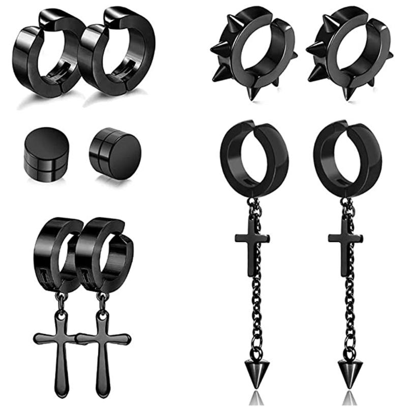Clip-on & Screw Back Pairs Stainless Steel Non-Piercing Spike Rivet Cross Tassel Clip On Hoop Set Fake Ear Magnetic Stud Earrings Black Stee
Clip-on & Screw Back Pairs Stainless Steel Non-Piercing Spike Rivet Cross Tassel Clip On Hoop Set Fake Ear Magnetic Stud Earrings Black Stee