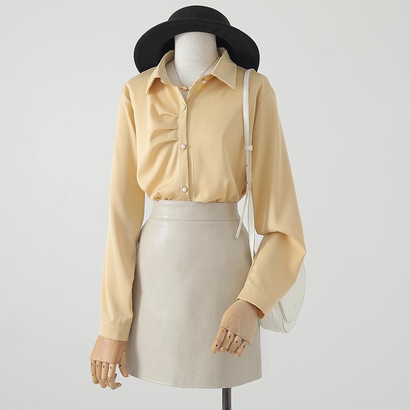 Women' Blouses & Shirts Pleated Chiffon Women Summer 2022 Turn-Down Collar Long-Sleeved Slim Office Lady Elegant Outwear Coats Tops, Yellow
Women' Blouses & Shirts Pleated Chiffon Women Summer 2022 Turn-Down Collar Long-Sleeved Slim Office Lady Elegant Outwear Coats Tops, Yellow