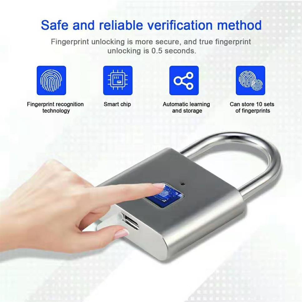 O10 Keyless USB rechargeable door lock fingerprint smart quick unlock Zinc alloy metal IP65 Waterproof Door Luggage Case L257i