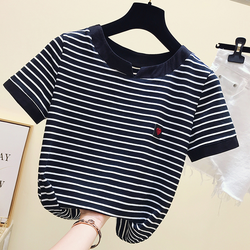 gkfnmt Poleras Mujer Tshirt Femme Stripe Female T Shirt Women Cotton Slim T-Shirt Woman Summer Camiseta Feminina Casual 220321