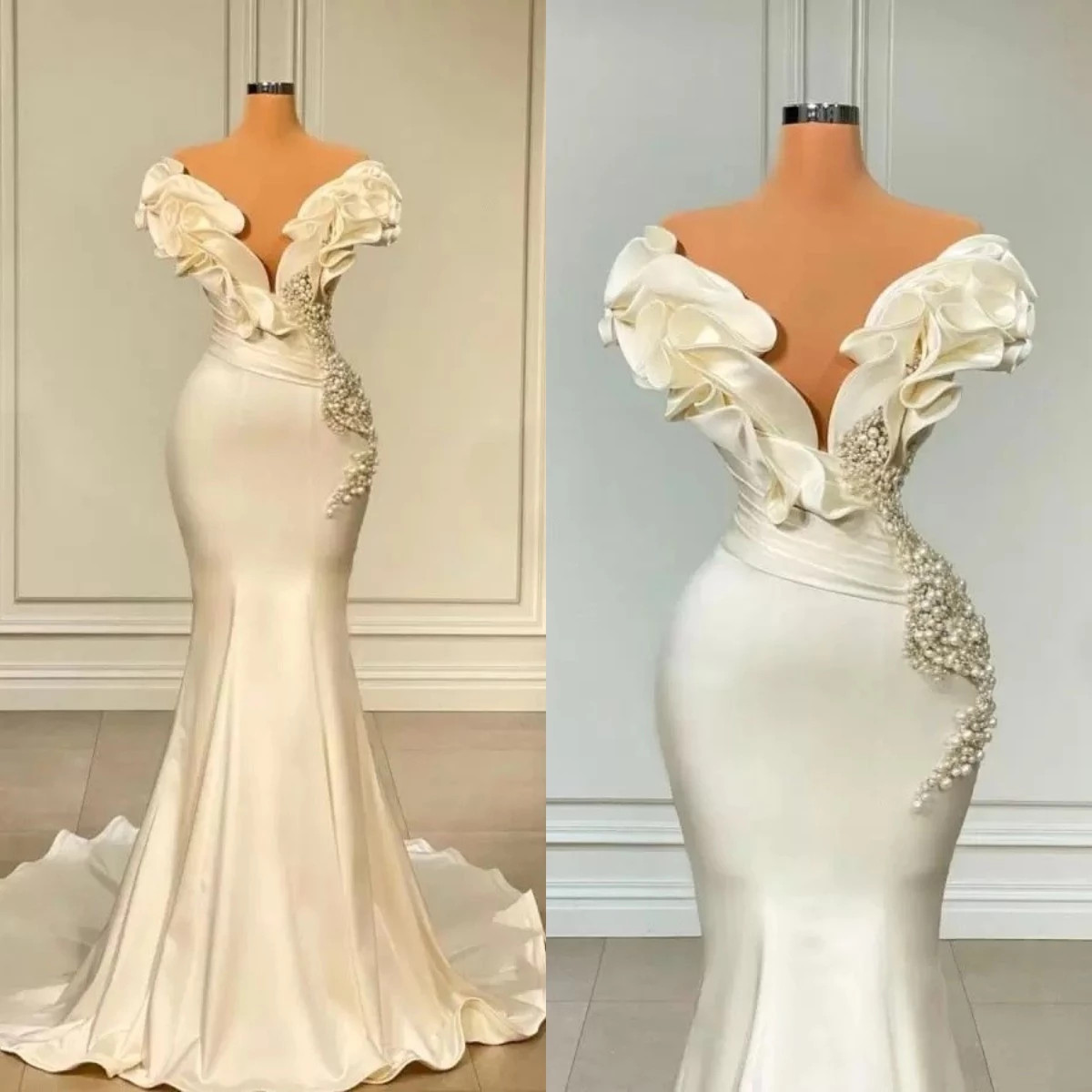 Elegant Aso Ebi Mermaid Wedding Dress Ruffles Bottom Tiered Long Train Robe One Shoulder Plus Size Bridal Dresses