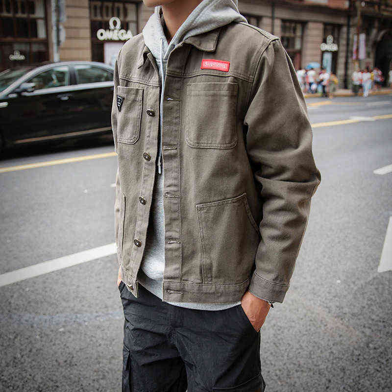 Wholesale 2022 Teenagers Men's Japanese Workwear Jacket Korean Camoflage Loose Youth Black Denim Jacket Men's Casual Top Clothes T220816