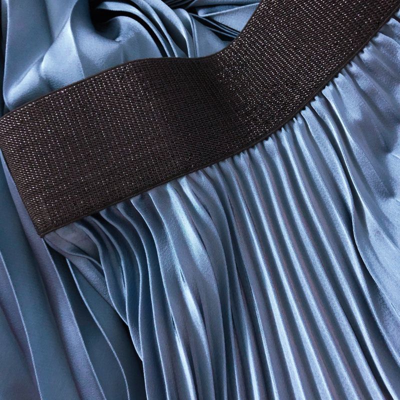 SURMIITRO Spring Summer Satin Midi Long Pleated Skirt Women Korean Style Blue High Waist Mid-Length A Line Female 220317