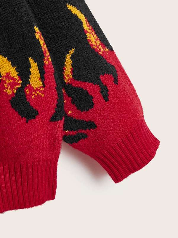 Toddler Boys Fire Pattern Drop Shoulder Sweater SHE