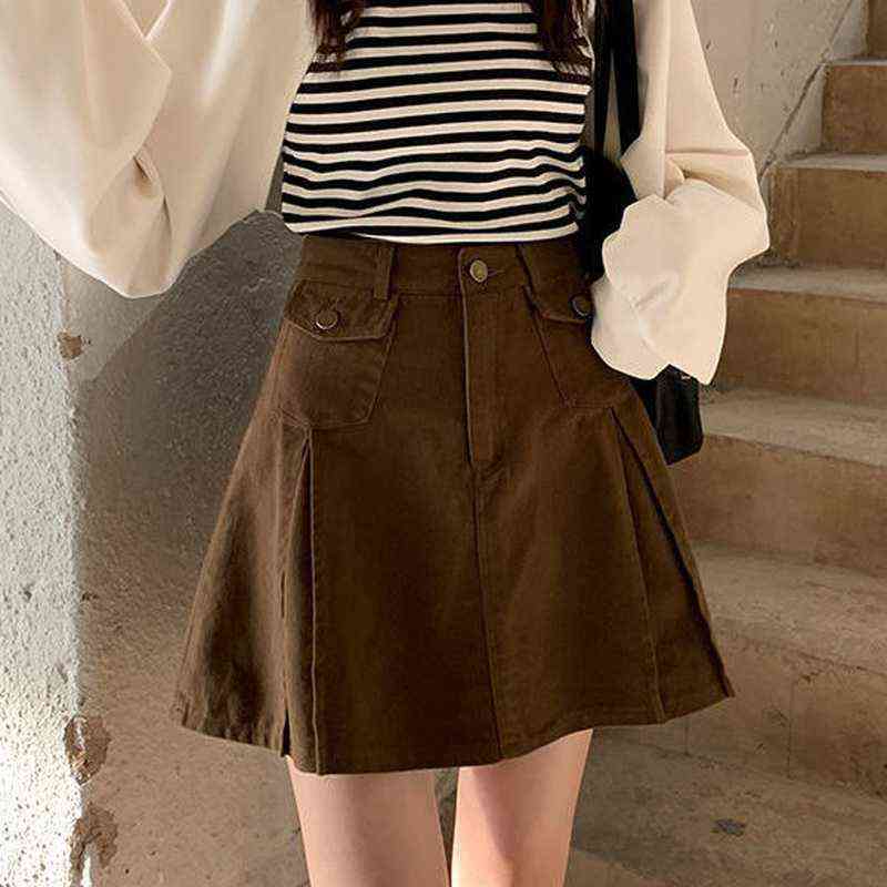 HOUZHOU Brown Denim Skirt Women Vintage Cute Korean Style High Waist Pocket A-line Pleated Mini Skirt for Girls Preppy Casual T220819, Auburn
HOUZHOU Brown Denim Skirt Women Vintage Cute Korean Style High Waist Pocket A-line Pleated Mini Skirt for Girls Preppy Casual T220819, Auburn