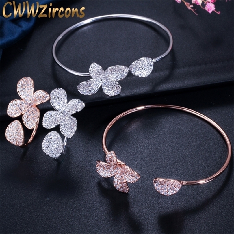 CWWZircons Adjustable Size Full Cubic Zirconia Rose Gold Color Flower Leaf Cuff Bangle Bracelet and Ring Sets for Women T071 201222
CWWZircons Adjustable Size Full Cubic Zirconia Rose Gold Color Flower Leaf Cuff Bangle Bracelet and Ring Sets for Women T071 201222