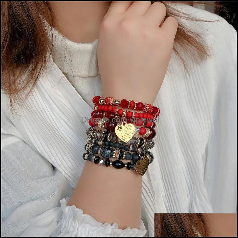 Charm Bracelets Jewelry Fashion Bohemian Bead Bracelet For Women Girls Mtilayer Stretch Set Heart Dhq7L