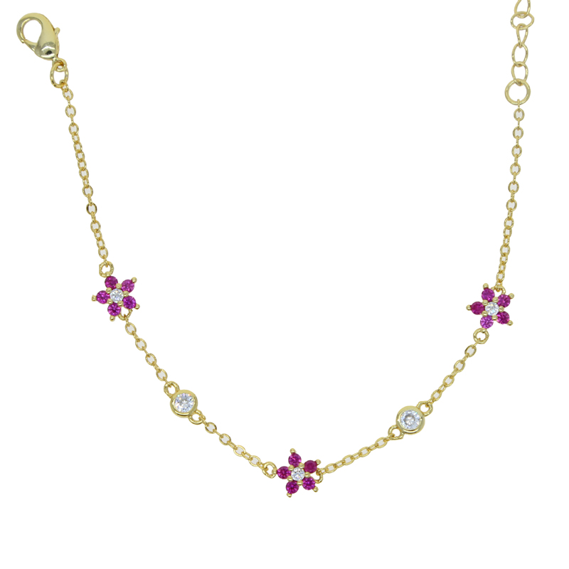High Quality Cz Station Link Chain Flower Charm bracelet 15+4cm Extend Chain Cute Lovely Women Girl Fashion Bracelets wholesale