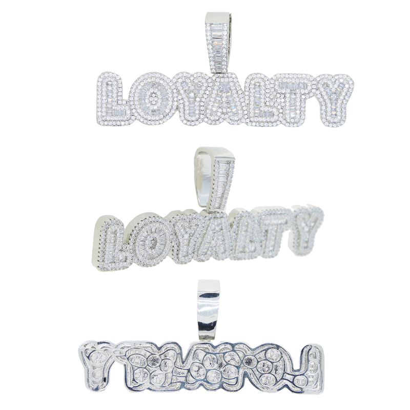 Hip Hop Iced Out Bling necklace 5A Cubic Zircon Full Cz Paved Letters Loyalty Necklaces Pendant Fit Cuban Rope Chain Men Cool Jewelry