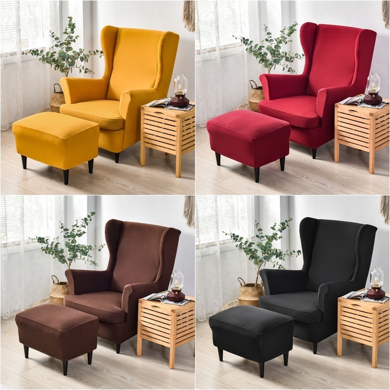 Solid Color Wing Stretch Spandex Armchair s Wingback Chair Relax Sofa Slipcovers With Seat Cushion Covers 220609