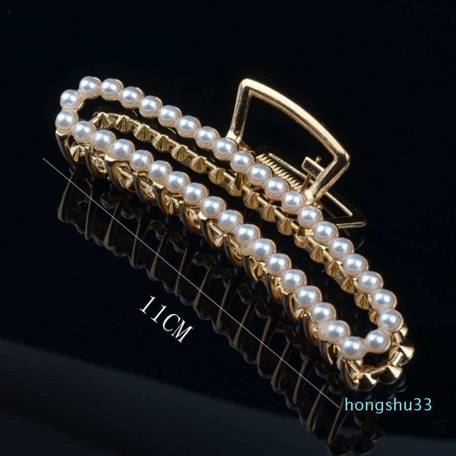 2022 New fashion Korean Style Metal Pearl Geometric Hairpin Large Clip Back of Head Claw Headdress Hair Ornament