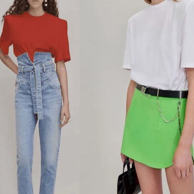 Getspring Women T Shirt Shoulder Padded Cotton White Tee Shirt Girl Summer Top Tshirts Plus Size Oversize T-shirt For Women 220411