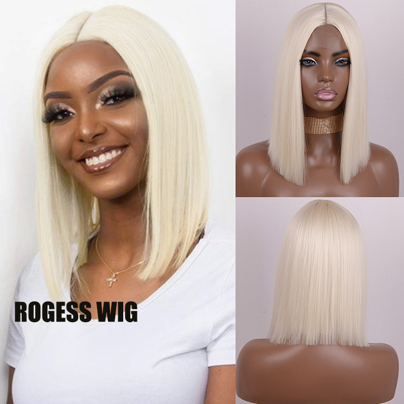 Fshion 14INCH BOB Short Straight Middle Part Wigs Daily Hair Natural Hairline High Temperature wigs blond wine red orange brown color