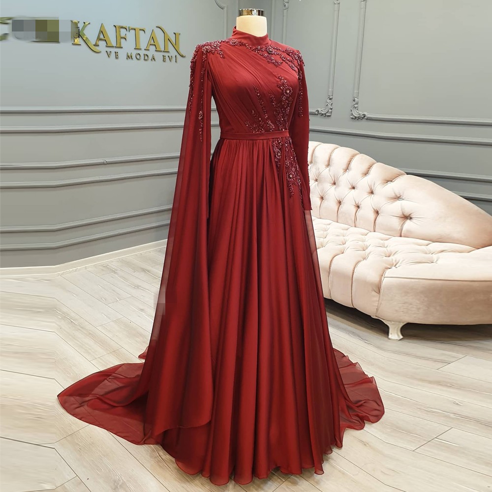 Dubai Kaftan Arabic Long Sleeves Formal Dress high neck 2021 Beading Flowers lace Chiffon Burgundy Muslim Evening Gowns Abiye Gece Elbisesi, Customize
Dubai Kaftan Arabic Long Sleeves Formal Dress high neck 2021 Beading Flowers lace Chiffon Burgundy Muslim Evening Gowns Abiye Gece Elbisesi, Customize