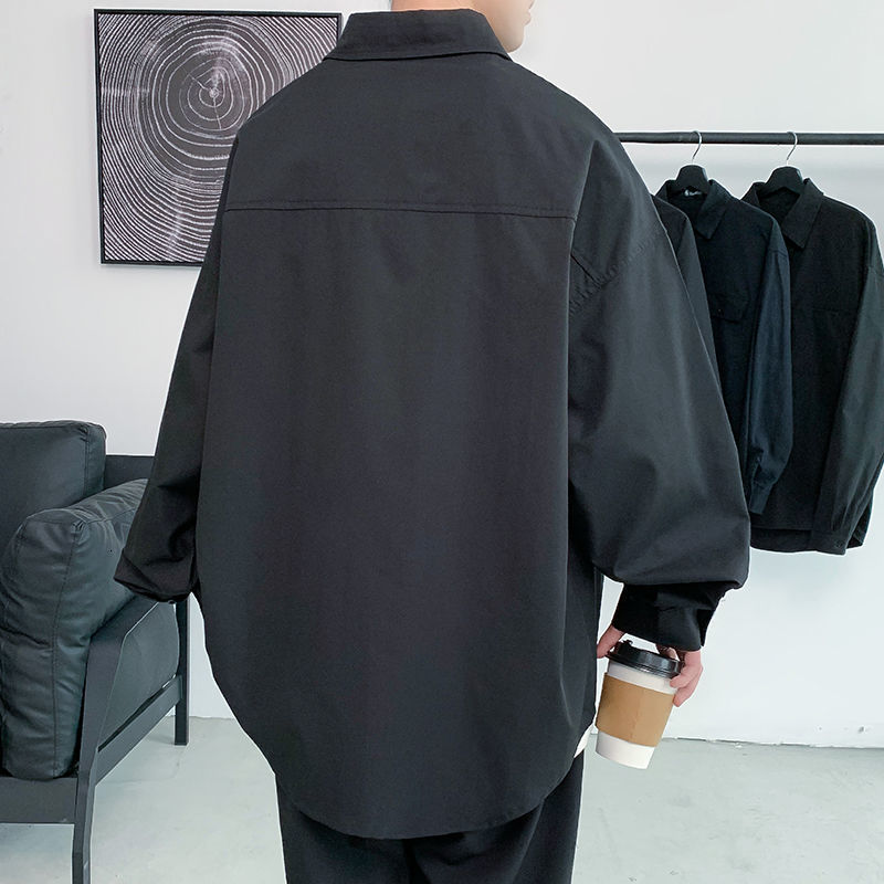 Men's Printing Long Sleeve Cargo Shirts Camisa Masculina Streetwear Lapel Collar Clothes Grey/black Nice Size M-5XL 220322