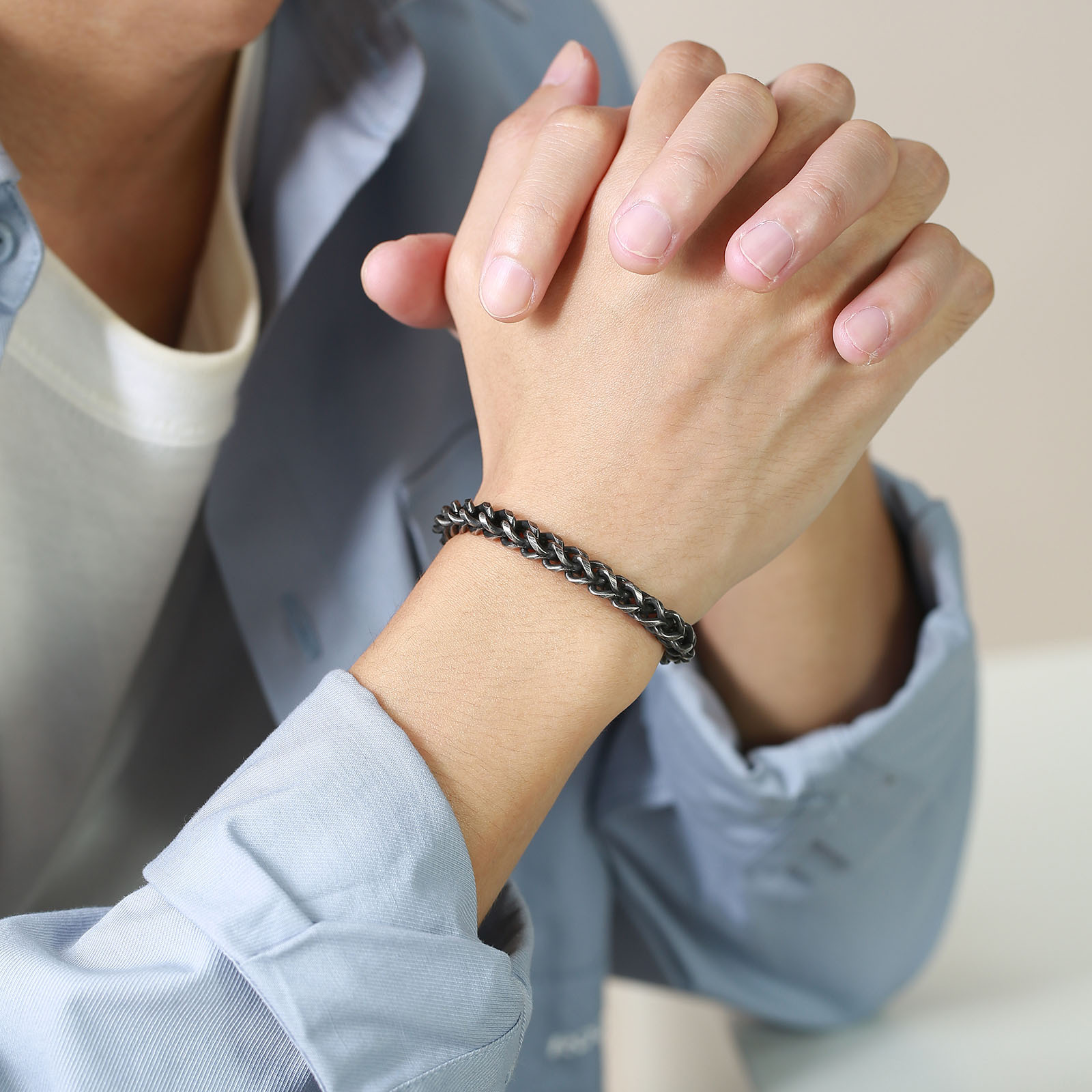 Vintage Black Stainless Steel Figaro Chain Bracelet Foxtail Link Chains For Mens Boys Cool Gifts 6mm 8.26inch