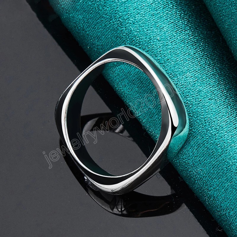925 Sterling Silver Square Circle Ring For Women Man Fashion Simple Wedding Engagement Party Jewelry