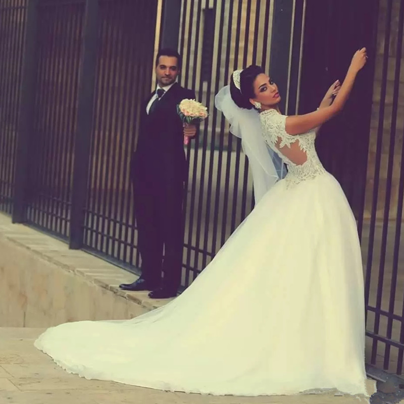 New Style Ball Gown Lace Wedding Dresses Arabic Said Mhamad Sweetheart Beaded Topped Illusion Back Bridal Gowns