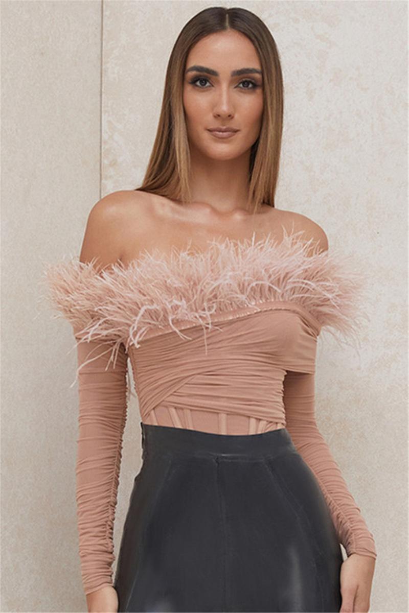 Women's Two Piece Pants Women Sexy Pink Feather Off Shoulder Long Sleeve Bandage Bodysuits Winter 2022 Women's Club Party Skinny Rompers
Women's Two Piece Pants Women Sexy Pink Feather Off Shoulder Long Sleeve Bandage Bodysuits Winter 2022 Women's Club Party Skinny Rompers