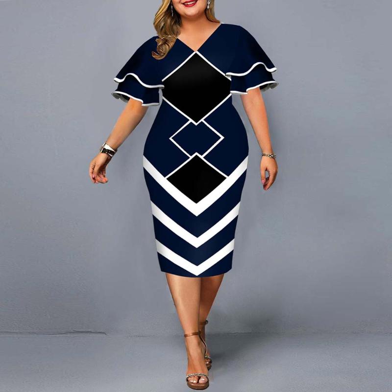 

Plus Size Dresses Elegant Women Bodycon Dress Evening Party Geometric Print Layered Bell Sleeve Casual Club OutfitsPlus, Purple