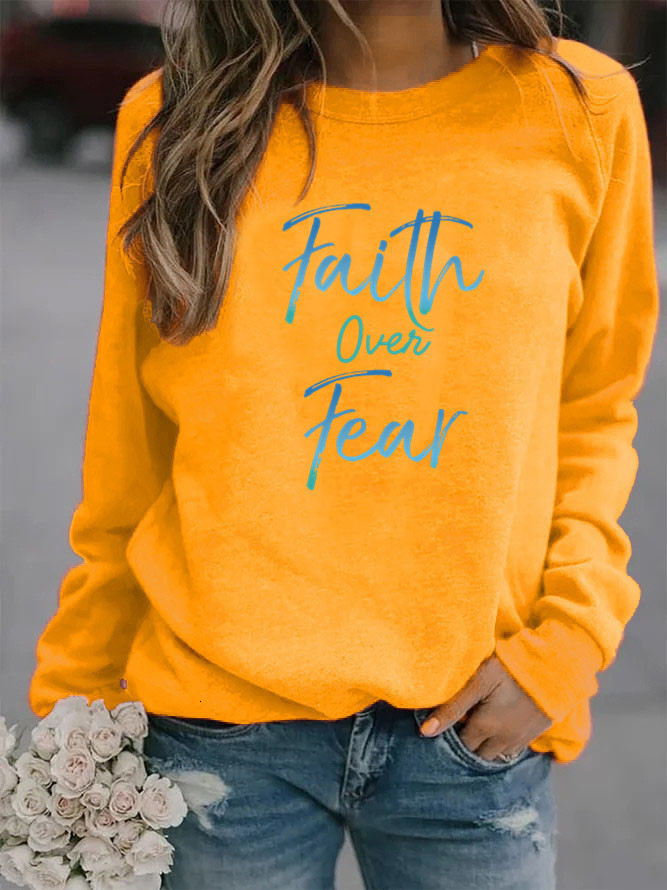 Women's Hoodies Sweatshirts Hoodie Faith Over Fear Letter Printed Fleece Long Sleeve O Neck Loose Sweatshirt Girls Pullovers Winter 230206