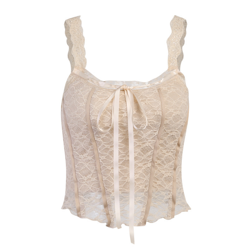 MeiKeDaiNicey Sexy Retro Bow Lace Corset Top Fairy Core Aesthetic Backless Square Neck Crop Women Summer Tank s 220316
