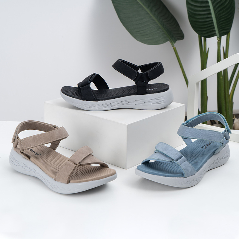 2022 New Wedge Heel Thick Sandals Soft 3 Adjustable Hook and Loop Sports Girl Sandals 235-260mm, Beige