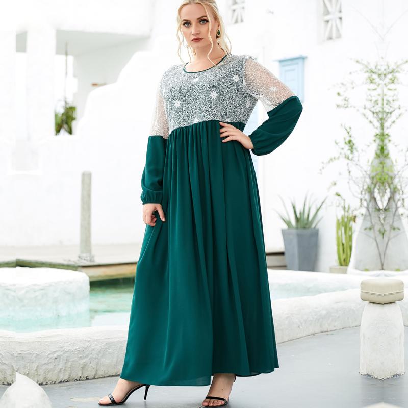 Plus Size Dresses Summer Women Maxi Dress Loose 4XL Lace Patchwork Long Sleeves Dubai Turkey Arabic Elegant Abaya Robe Green Party
Plus Size Dresses Summer Women Maxi Dress Loose 4XL Lace Patchwork Long Sleeves Dubai Turkey Arabic Elegant Abaya Robe Green Party