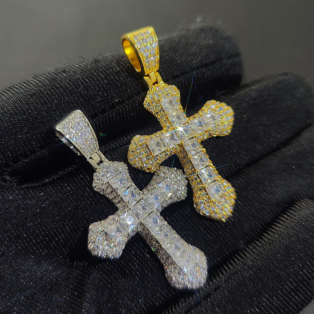 Diamond Stone Cross Pendants Necklace Jewelry 18K Real Gold Plated Men Women Gift Religious Jewelry