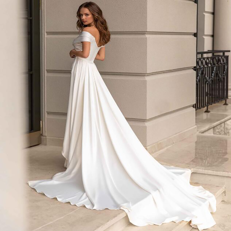2 In 1 Mermaid Wedding Dress With Detachable Train Elegant Off Shoulder Satin Boho Beach Bride Dresses Dubai 2024 Bridal Vestidos De Novia Robe Mariag