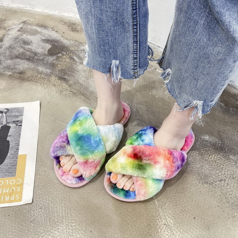 Kids Winter Shoes For Girl Fluffy Slippers Open Toe Flat House Slippers Toddler Girls Shoes Leopard Furry Indoor Slides 220421