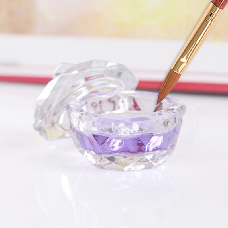 other items Nail Art Acrylic Crystal Glass Dish Bowl Cup with Cap Liquid Glitter Powder Jar container round