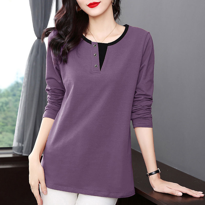 Spring Fashion Plus Size T Shirt Woman O Neck Long Sleeve T-shirt Korean Style Oversized Women s 220321