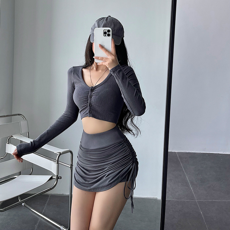 WOMENGAGA High Street Fashion Side Drawstring Bandage Ruched Skirt Women Summer Solid Color With Lining Short skorts Skirts W8U9 220317