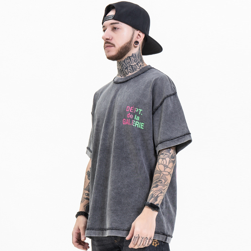 GTDOM Men Fashion Cards Hyun Chae Gradual Change Print Short Sleeve T-Shirt Summer Wash Worn Out Spacious 220427
