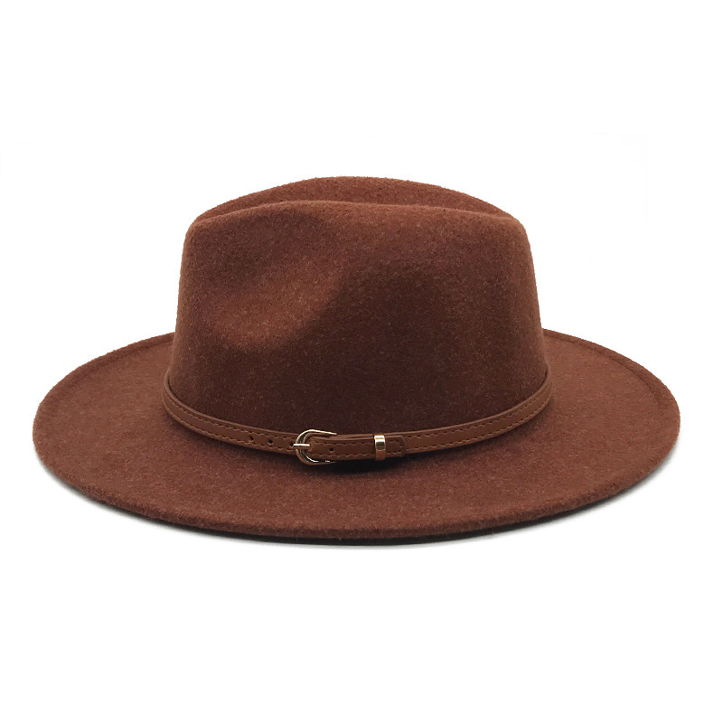 Flower Gray Wool Top Hat Men and Women Fedora Hat Flat Brim BroadBrimmed Hat Su Li Wool Cap
