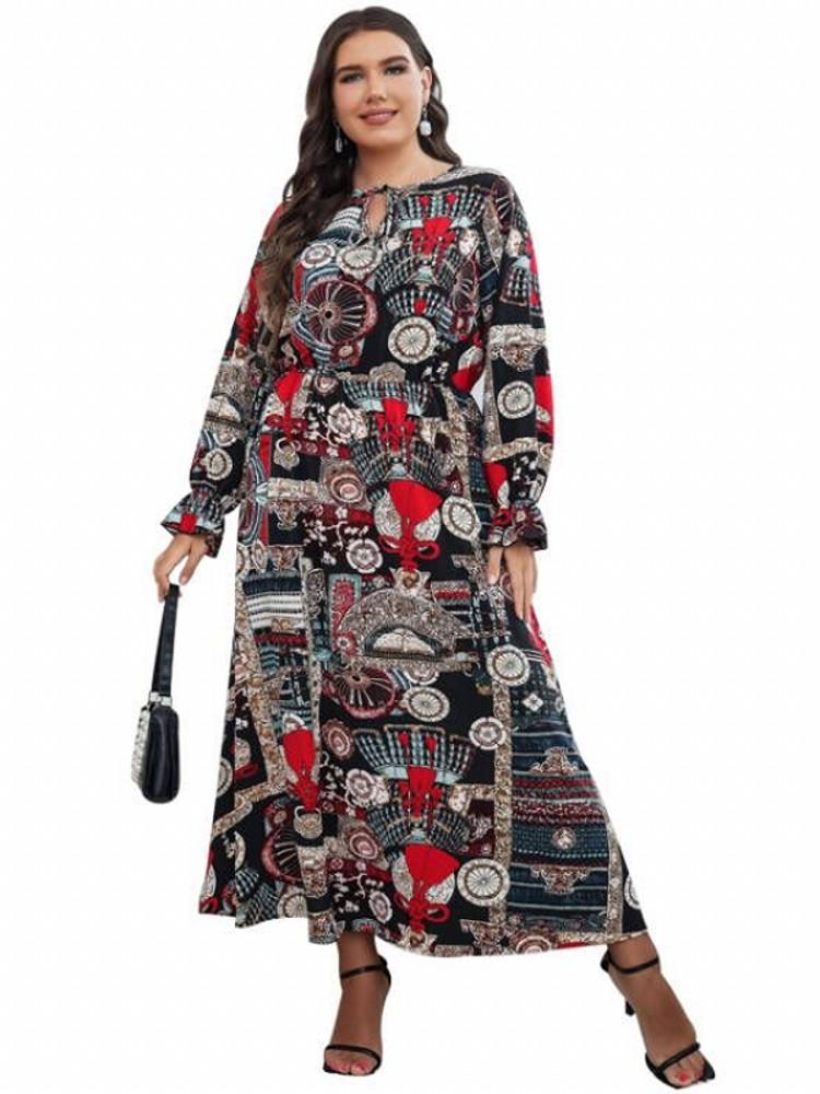 Plus Size Dresses Women Long Dress Full Sleeve Lace Up O Neck Robes Fashion Print Empire Casual Oversize Maxi Ropa MujerPlus, Black
Plus Size Dresses Women Long Dress Full Sleeve Lace Up O Neck Robes Fashion Print Empire Casual Oversize Maxi Ropa MujerPlus, Black