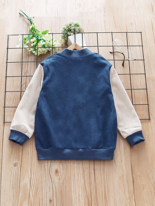Toddler Boys 1pc Cut And Sew Corduroy Button Up Bomber Jacket SHE