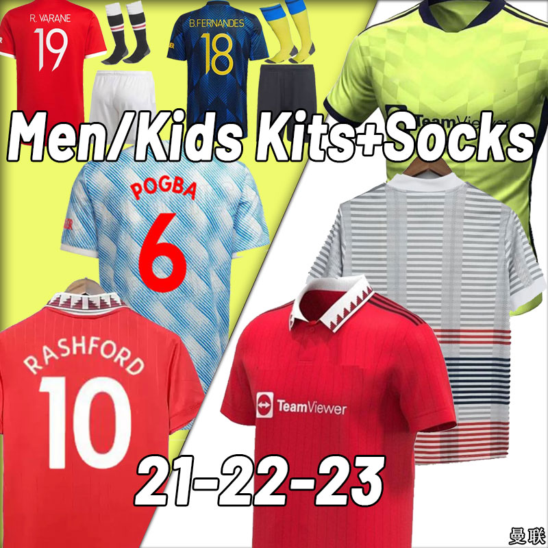 S-4XL RONALDO manchester 21 22 23 SANCHO soccer jerseys Fans Player version united LINGARD POGBA FERNANDES RASHFORD man uTd football shirt 2022 2023 men kids kit sets, 22-23 home+patch