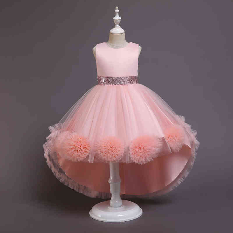 New Cute Dress Child Girl Knee Length Mesh Flower Gown for Girls Trailing Baby Girl Birthday Dresses for 3 Years Old Y220510