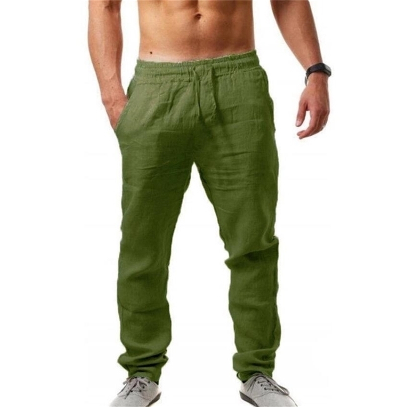 Mens Cotton Linen Pants Male Summer Breathable Solid Color Hemp Trousers Fitness Streetwear Size M4XL 220704