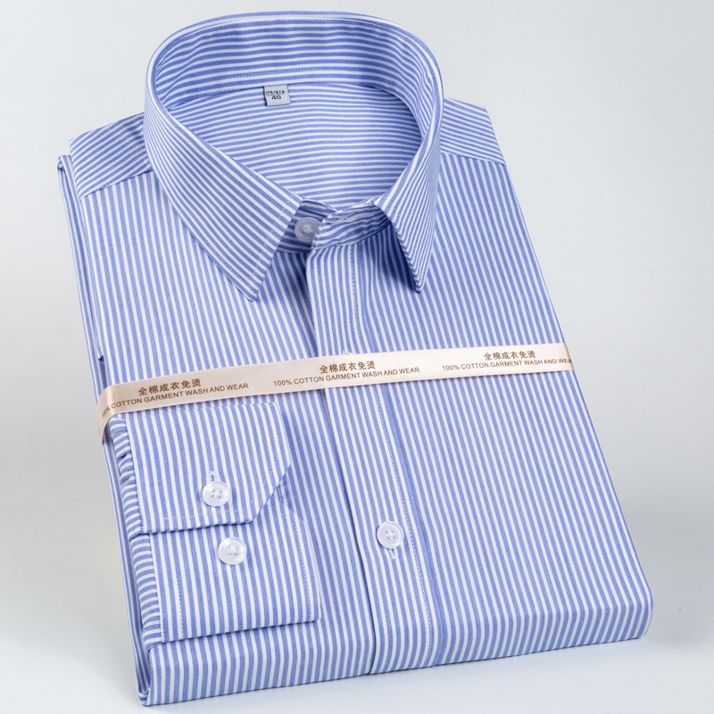 Men's Classic Long Sleeve Non-Iron Striped Shirts Casual Standard-fit Formal Business Work Social 100% Cotton Basic Dress Shirt 220322