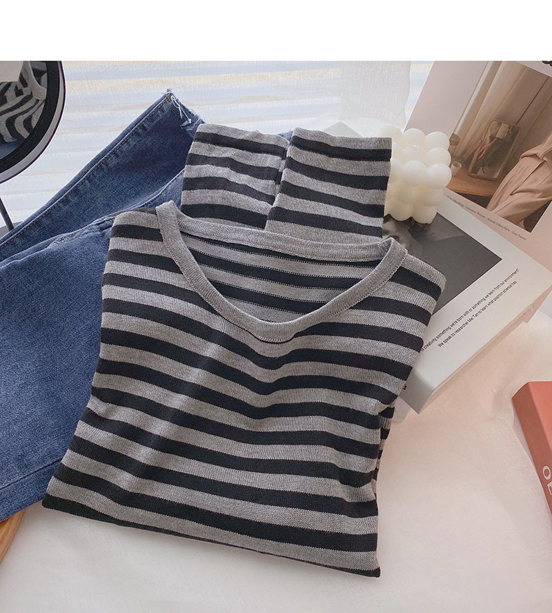 Autumn style Korean striped hit color long sleeved short section casual bottoming t shirt 220728
