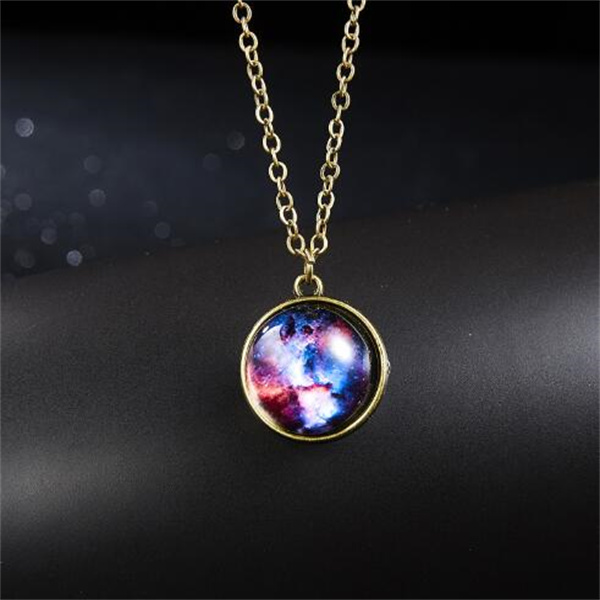 Earth Moon Planet Glass Ball Noctilucent Pendant Necklace Double-sided Luminescent Galaxy Nebula Cosmic Choker Jewelry for Women GC1216