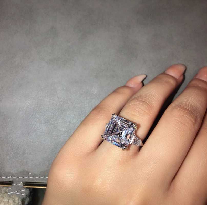 Cluster Rings Original 925 Silver Square Ring Asscher Cut Created Moissanite Wedding Engagement Cocktail Women Topaz Finger Fine JewelryClus